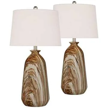 360 Lighting Carlton Modern Rustic Southwestern Table Lamps 28" Tall Set of 2 Swirling Brown Faux Ma...