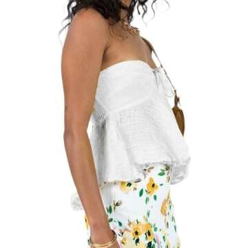 Women Strapless Tube Top Cute Fairy Top Sleeveless Ruffle Hem Vintage Y2k Going Out Top White S