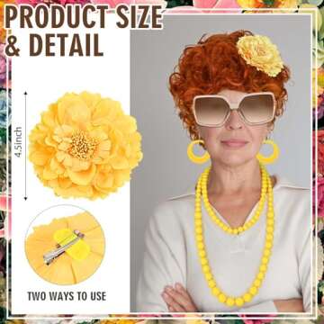 8 Pcs Women Curly Red Orange Wig and Glasses Necklace Earrings Jewelry Set Landlady Costume for Halloween Cosplay Party (Style1)