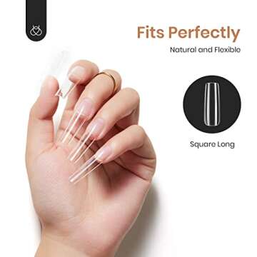 Beetles Gel Nail Kit Gel Nail Tips, 500Pcs Pre-shaped Long Square Gelly Tips Clear Press on Nail Tips Full Cover False Nails for Gel Art Soak Off Nail Extensions Acrylic Nails Women Gifts