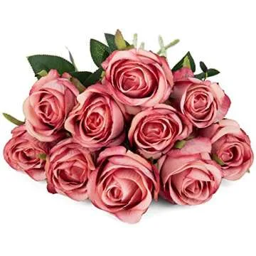 Flojery 10pcs Artificial Rose Flowers Long Stem Fake Silk Roses for DIY Wedding Bouquet Table Centerpiece Home Decor (Rose Red)