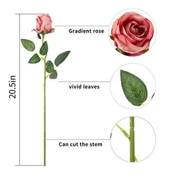 Flojery 10pcs Artificial Rose Flowers Long Stem Fake Silk Roses for DIY Wedding Bouquet Table Centerpiece Home Decor (Rose Red)