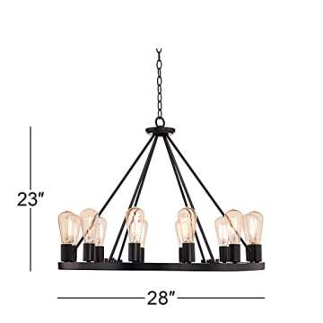 Franklin Iron Works Lacey Black Wagon Wheel Chandelier 28"