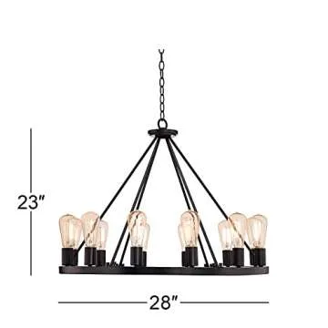 Franklin Iron Works Lacey Black Wagon Wheel Chandelier 28"