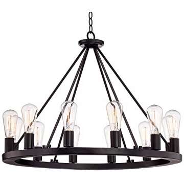 Franklin Iron Works Lacey Black Wagon Wheel Chandelier 28"