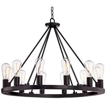 Franklin Iron Works Lacey Black Wagon Wheel Chandelier 28"