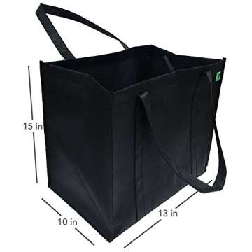 Reusable Grocery Bags (5 Pack, Black) - Hold 40+ lbs - Extra Large & Super Strong, Heavy Duty Shopping Bags – Grocery Tote Bag with Reinforced Handles & Thick Plastic Bottom for Strength