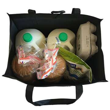Reusable Grocery Bags (5 Pack, Black) - Hold 40+ lbs - Extra Large & Super Strong, Heavy Duty Shopping Bags – Grocery Tote Bag with Reinforced Handles & Thick Plastic Bottom for Strength