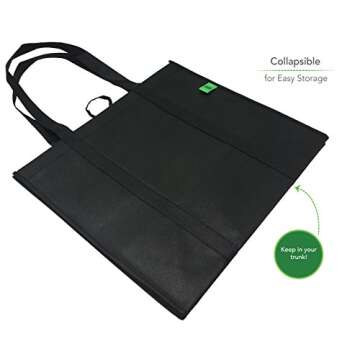 Reusable Grocery Bags (5 Pack, Black) - Hold 40+ lbs - Extra Large & Super Strong, Heavy Duty Shopping Bags – Grocery Tote Bag with Reinforced Handles & Thick Plastic Bottom for Strength