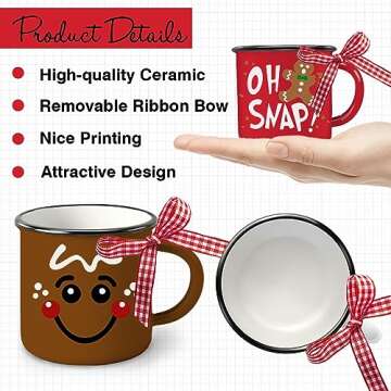 Paayna Christmas Gingerbread Man Mini Coffee Mug Set of 3, Xmas Cookies Oh Snap 5 oz Mini Coffee Cups for Tiered Tray Decor, Funny Winter Holiday Kitchen Coffee Bar Decorations Housewarming Gift