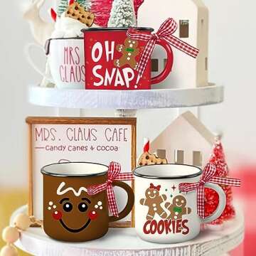 Paayna Christmas Gingerbread Man Mini Coffee Mug Set of 3, Xmas Cookies Oh Snap 5 oz Mini Coffee Cups for Tiered Tray Decor, Funny Winter Holiday Kitchen Coffee Bar Decorations Housewarming Gift