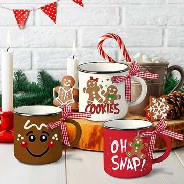 Paayna Christmas Gingerbread Man Mini Coffee Mug Set of 3, Xmas Cookies Oh Snap 5 oz Mini Coffee Cups for Tiered Tray Decor, Funny Winter Holiday Kitchen Coffee Bar Decorations Housewarming Gift
