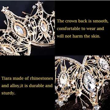 FASOTY Queen Crown Gold Tiaras and Crowns for Women Girls Crystal Princess Tiara Rhinestone Headband for Wedding Bridal Birthday Party Prom Halloween Christmas Costume Cosplay