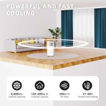 DENBIG 8,000 BTU Portable Air Conditioner, Portable AC Unit with Built-in Dehumidifier and Cooling Fan for Room up to 350 sq.ft., 24 Hour Timer & Remote Control & Window Mount Kit, White