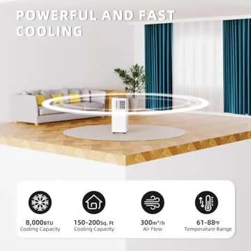 DENBIG 8,000 BTU Portable Air Conditioner, Portable AC Unit with Built-in Dehumidifier and Cooling Fan for Room up to 350 sq.ft., 24 Hour Timer & Remote Control & Window Mount Kit, White