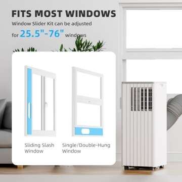 DENBIG 8,000 BTU Portable Air Conditioner, Portable AC Unit with Built-in Dehumidifier and Cooling Fan for Room up to 350 sq.ft., 24 Hour Timer & Remote Control & Window Mount Kit, White