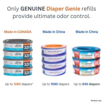 Diaper Genie Essentials Round Refill Pack of 4 | Holds Up to 1280 Newborn Diapers | Features Unscent...