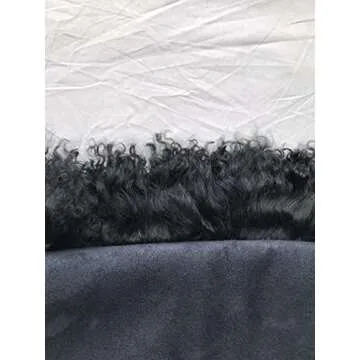 ROSE FEATHER Real 100% Tibetan Mongolian Lamb Sheepskin Wool Fur Super Soft Plush Leather Pillowcase Cushion Cover,Black 24x24inch