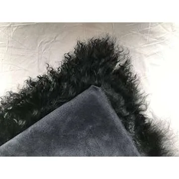 ROSE FEATHER Real 100% Tibetan Mongolian Lamb Sheepskin Wool Fur Super Soft Plush Leather Pillowcase Cushion Cover,Black 24x24inch