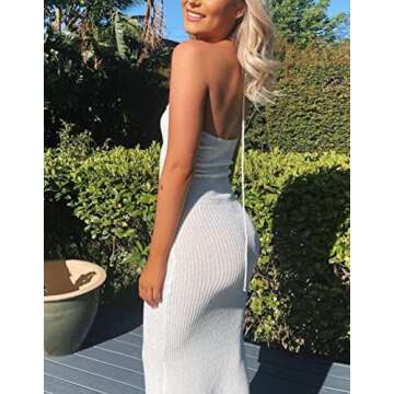 Women Hollow Out Long Spaghetti Strap Dresses Cutout Bodycon Maxi Halter Dress Sexy Backless Party Dress Clubwear B-White