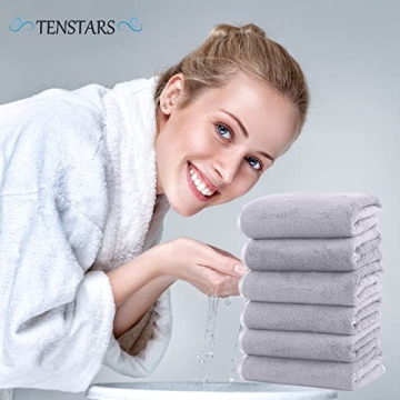 TENSTARS Soft Quick Drying Coral Velvet Towels Set of 6