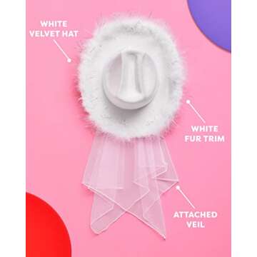 xo, Fetti Bride Cowgirl Hat with Veil for Bachelorette
