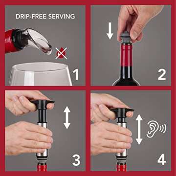 Vacu Vin Wine Saver - Stainless Steel - 1 Pump 2 Stoppers 2 Servers - Wine Stoppers for Bottles with Vacuum Pump and Pourer - Reusable - Made in the Netherlands