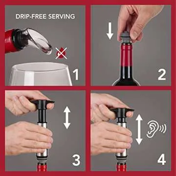 Vacu Vin Wine Saver - Stainless Steel - 1 Pump 2 Stoppers 2 Servers - Wine Stoppers for Bottles with Vacuum Pump and Pourer - Reusable - Made in the Netherlands