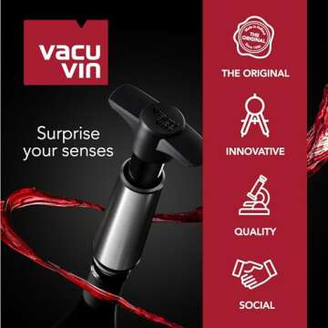 Vacu Vin Wine Saver - Stainless Steel - 1 Pump 2 Stoppers 2 Servers - Wine Stoppers for Bottles with Vacuum Pump and Pourer - Reusable - Made in the Netherlands