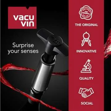 Vacu Vin Wine Saver - Stainless Steel - 1 Pump 2 Stoppers 2 Servers - Wine Stoppers for Bottles with Vacuum Pump and Pourer - Reusable - Made in the Netherlands