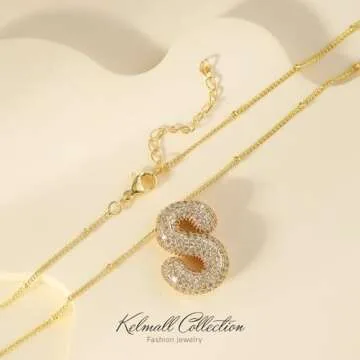 KELMALL Cubic Zirconia Bubble Initial Letter Necklace for Women - Elegant Gold Plated A-Z Alphabet Name Pendant Necklace with Rhinestone - Personalized Gift