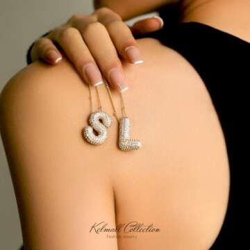 KELMALL Cubic Zirconia Bubble Initial Letter Necklace for Women - Elegant Gold Plated A-Z Alphabet Name Pendant Necklace with Rhinestone - Personalized Gift