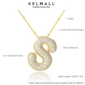 KELMALL Cubic Zirconia Bubble Initial Letter Necklace for Women - Elegant Gold Plated A-Z Alphabet Name Pendant Necklace with Rhinestone - Personalized Gift