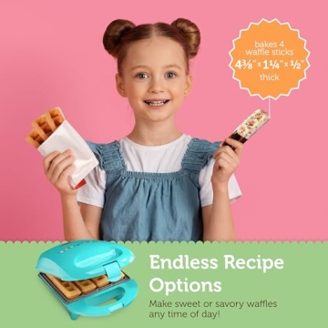 Babycakes Mini Waffle Stick Maker by Select Brands - Mini Waffle Stick Maker for Breakfast - Features Non-Stick Coating & Non-Skid Feet - Mini Waffle Stick Iron for Kitchen Appliances - 4 Waffles