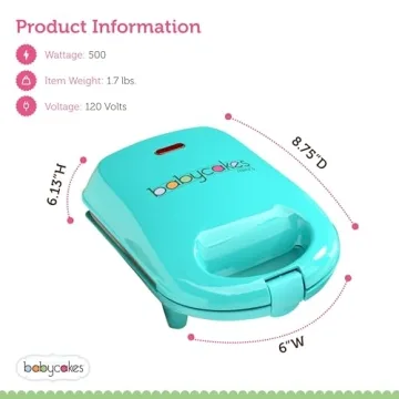 Babycakes Mini Waffle Stick Maker by Select Brands - Mini Waffle Stick Maker for Breakfast - Features Non-Stick Coating & Non-Skid Feet - Mini Waffle Stick Iron for Kitchen Appliances - 4 Waffles