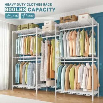 Raybee Heavy Duty Clothes Rack with Adjustable Shelves, 900 lbs Capacity, 74.8" W x 17.7" D x 76.8" ...