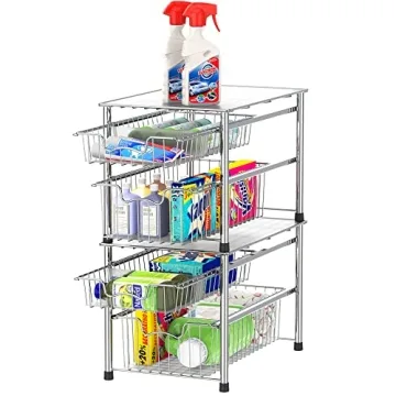 Simple Houseware 2 Tier Sliding Basket Organizer for All Spaces