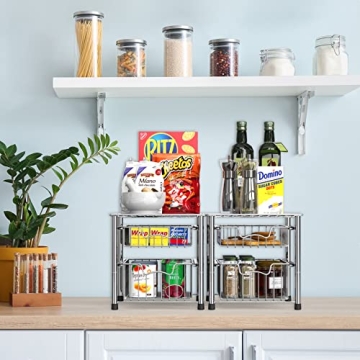 Simple Houseware 2 Tier Sliding Basket Organizer for All Spaces