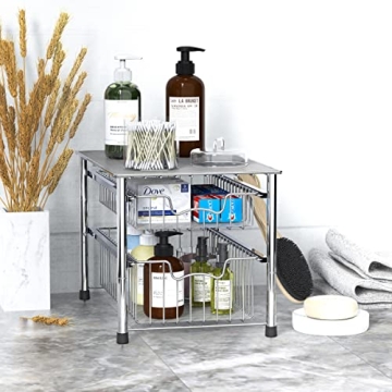 Simple Houseware 2 Tier Sliding Basket Organizer for All Spaces