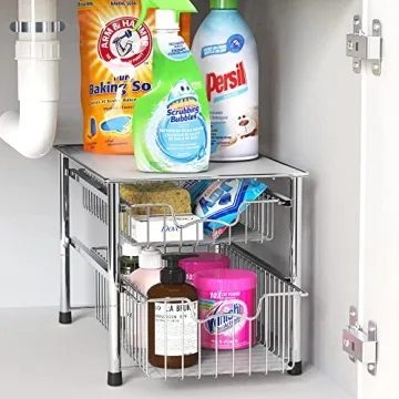 Simple Houseware 2 Tier Sliding Basket Organizer for All Spaces