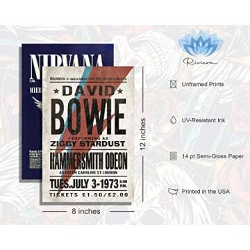 Riviera Vintage Rock Band Posters for Room Aesthetic, 70s, 80s, 90s, Retro Bedroom Decor Wall Art, C...