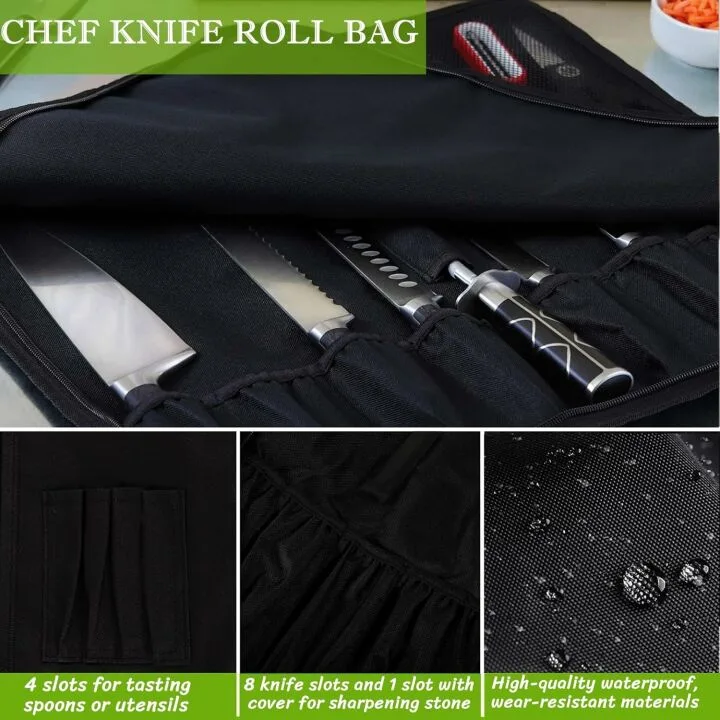 15-Slot Chef Knife Roll - Portable Heavy Duty Case