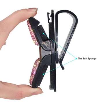 Glasses Holder for Car Visor,Fashion Bling Crystal Rhinestones Car Sun Visor Glasses with Double-Ended Ticket Clip Holder Accessories (Pink)