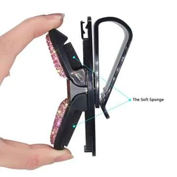 Glasses Holder for Car Visor,Fashion Bling Crystal Rhinestones Car Sun Visor Glasses with Double-Ended Ticket Clip Holder Accessories (Pink)