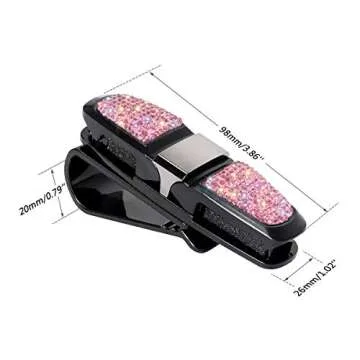 Glasses Holder for Car Visor,Fashion Bling Crystal Rhinestones Car Sun Visor Glasses with Double-Ended Ticket Clip Holder Accessories (Pink)