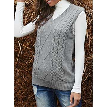 EVALESS Womens Oversized Sweater Vest V Neck Grey Sleeveless Sweaters for Women Cable Knit Solid Color Tops Loose Casual Soft Sweater X-Large