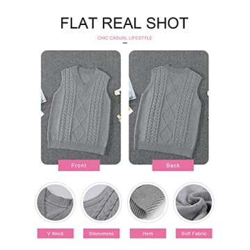 EVALESS Womens Oversized Sweater Vest V Neck Grey Sleeveless Sweaters for Women Cable Knit Solid Color Tops Loose Casual Soft Sweater X-Large