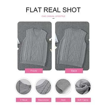 EVALESS Womens Oversized Sweater Vest V Neck Grey Sleeveless Sweaters for Women Cable Knit Solid Color Tops Loose Casual Soft Sweater X-Large