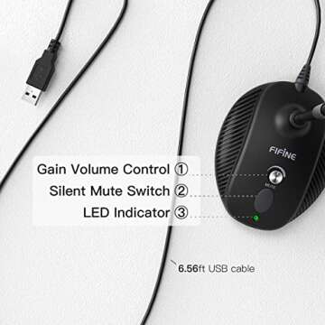 Computer Microphone,FIFINE Desktop Gooseneck Microphone,Mute Button with LED Indicator,USB Microphone for Windows/Mac.Ideal for Gaming Streaming YouTube Podcast.(K052)