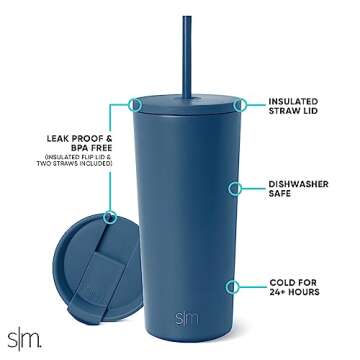 Simple Modern Insulated Tumbler with Lid and Straw | Iced Coffee Cup Reusable Stainless Steel Water ...